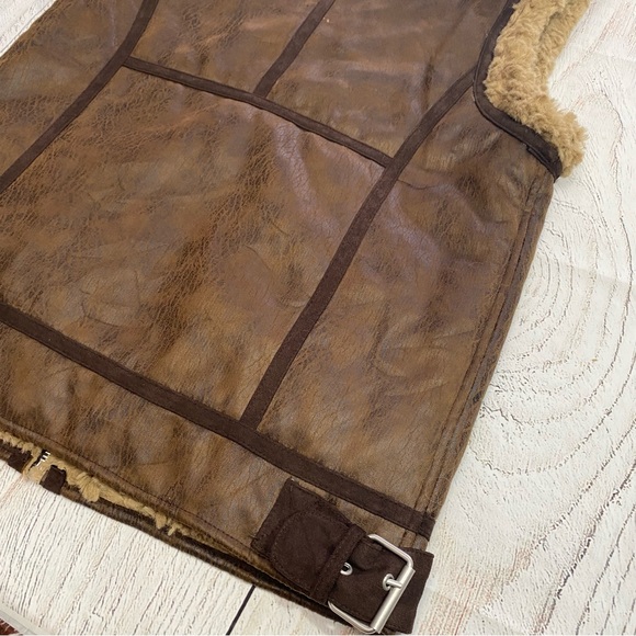7 For All Mankind Brown Faux Leather Vest with Shearling Trim XS - Picture 11 of 14